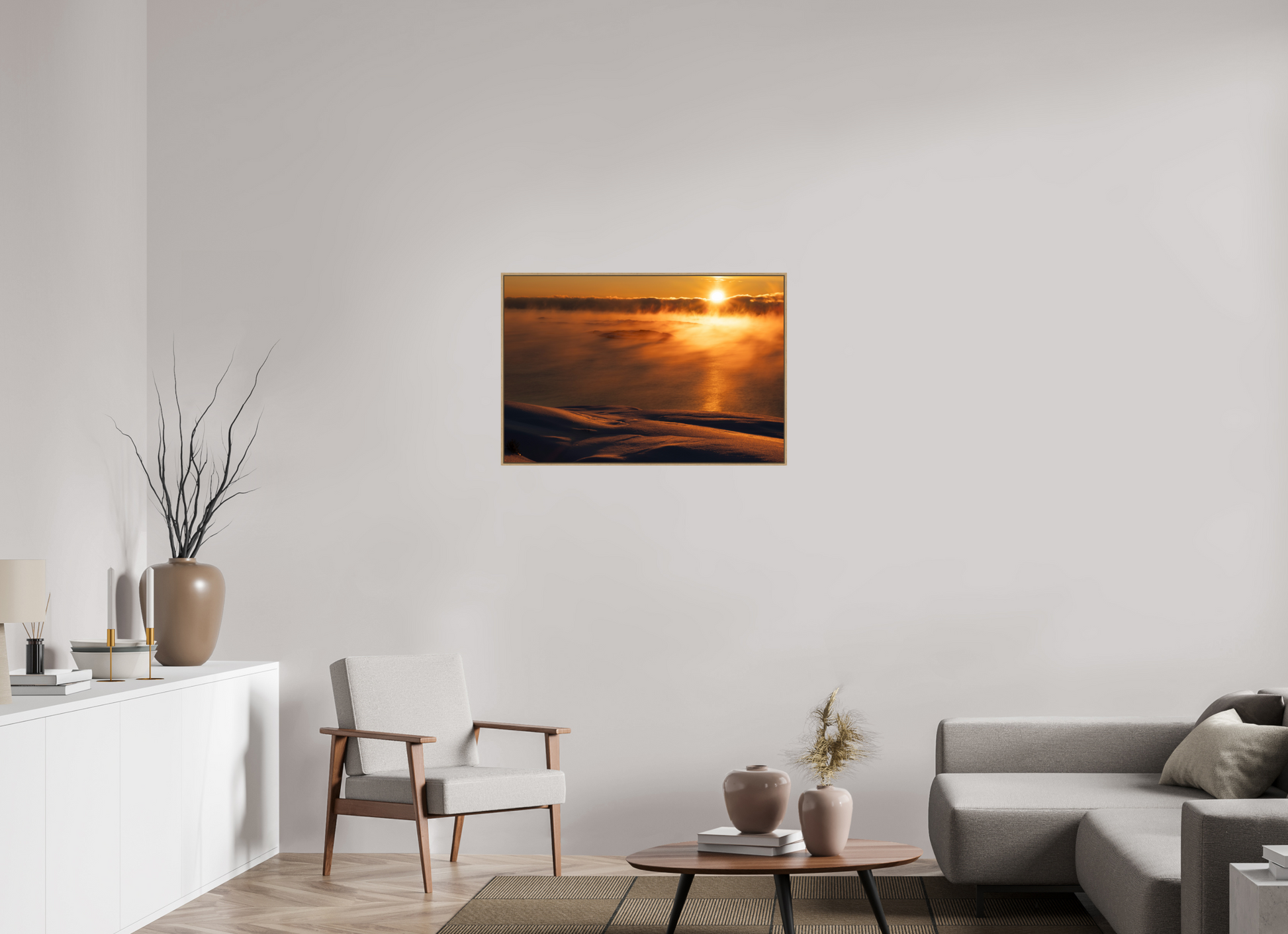 90 x 60 cm, Hahnemühle Baryta - Natural Oak Floater Burning Sea